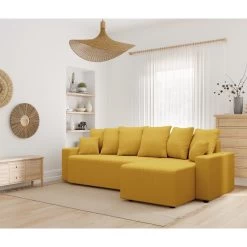 Canapé D'angle ALMA Convertible Velours Côtelé Jaune 4 Places -Meuble Déco Soldes canape angle alma convertible velours cotele jaune 4 places 8