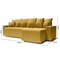 Canapé D'angle ALMA Convertible Velours Côtelé Jaune 4 Places -Meuble Déco Soldes canape angle alma convertible velours cotele jaune 4 places 9