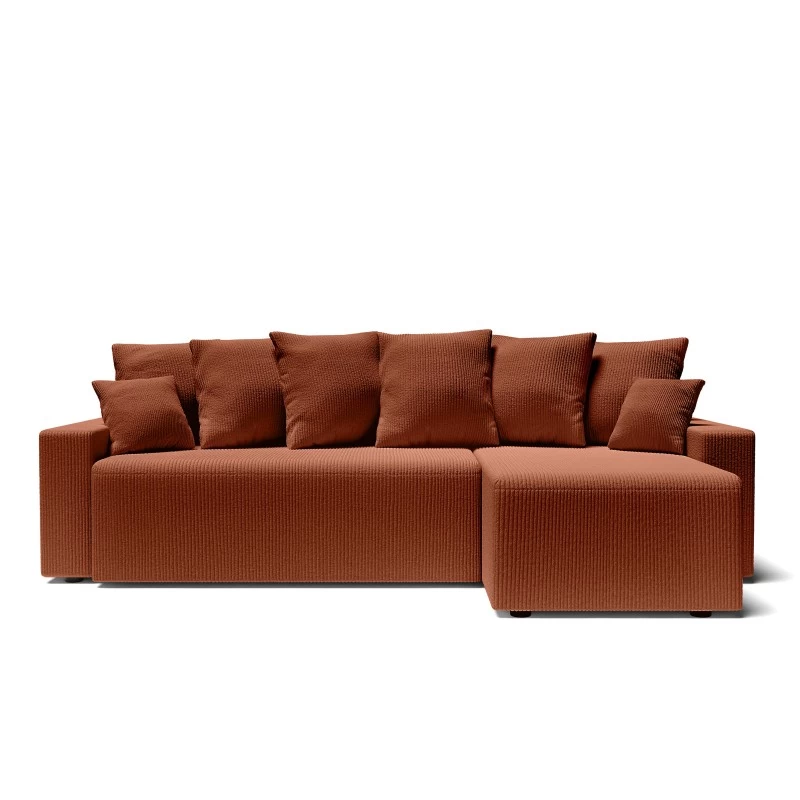 Canapé D'angle ALMA Convertible Velours Côtelé Terracotta 4 Places 2 Canapé D'angle ALMA Convertible Velours Côtelé Terracotta 4 Places – Image 2