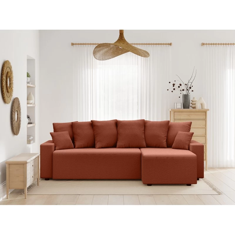 Canapé D'angle ALMA Convertible Velours Côtelé Terracotta 4 Places 1 Canapé D'angle ALMA Convertible Velours Côtelé Terracotta 4 Places