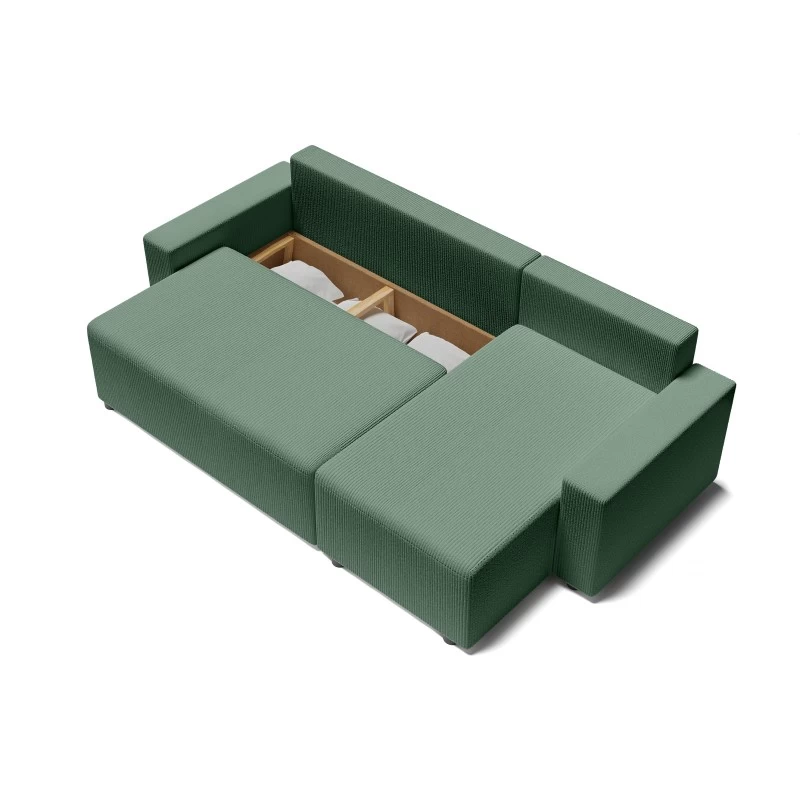 Canapé D'angle ALMA Convertible Velours Côtelé Vert 4 Places 5 Canapé D'angle ALMA Convertible Velours Côtelé Vert 4 Places – Image 5