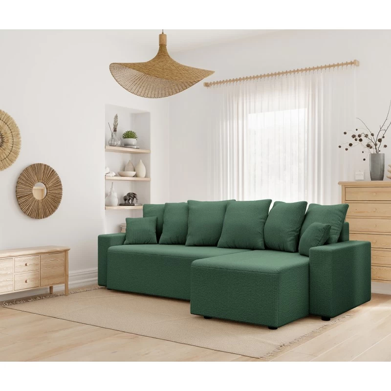 Canapé D'angle ALMA Convertible Velours Côtelé Vert 4 Places 9 Canapé D'angle ALMA Convertible Velours Côtelé Vert 4 Places – Image 9