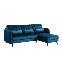 Canapé D'angle IDAHO En Velours Bleu Fixe -Meuble Déco Soldes canape angle idaho velours bleu angle fixe 2