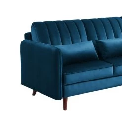 Canapé D'angle IDAHO En Velours Bleu Fixe -Meuble Déco Soldes canape angle idaho velours bleu angle fixe 4