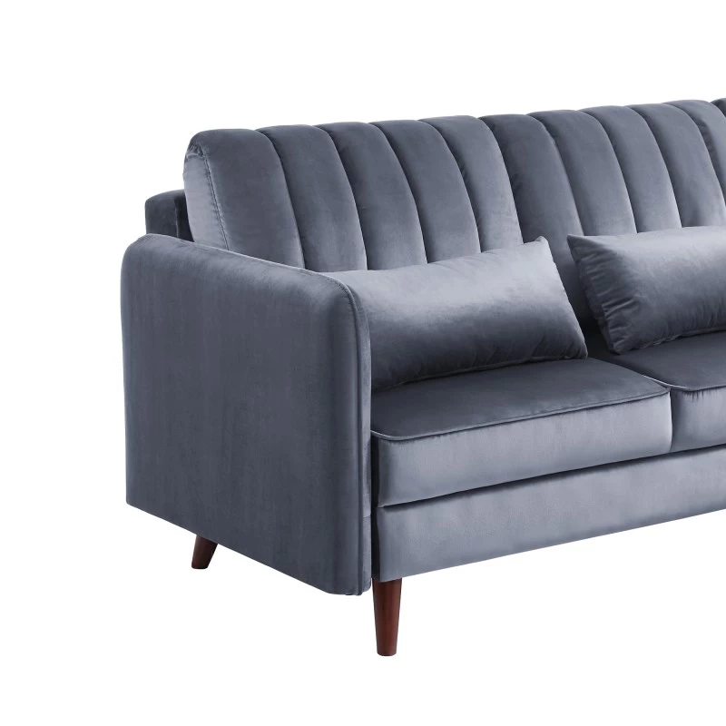 Canapé D'angle IDAHO En Velours Gris Fixe 5 Canapé D'angle IDAHO En Velours Gris Fixe – Image 5