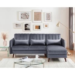 Canapé D'angle IDAHO En Velours Gris Fixe 11 Canapé D'angle IDAHO En Velours Gris Fixe -Meuble Déco Soldes canape angle idaho velours gris angle fixe 5