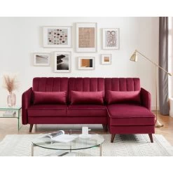 Canapé D'angle IDAHO En Velours Rouge Bordeaux Fixe