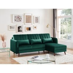 Canapé Angle IDAHO En Velours Vert Fixe -Meuble Déco Soldes canape angle idaho velours vert angle fixe 4