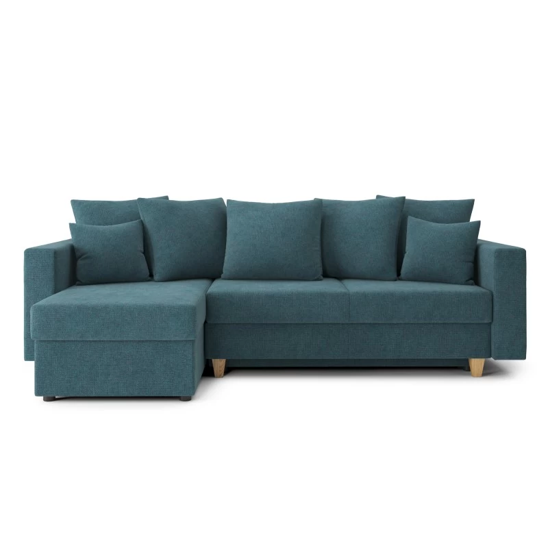 Canapé D'angle KRISTI Convertible Tissu Bleu Paon 4 Places 2 Canapé D'angle KRISTI Convertible Tissu Bleu Paon 4 Places – Image 2