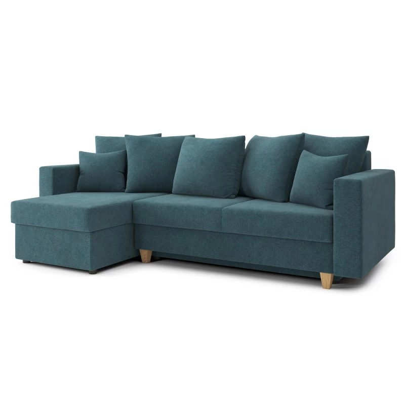 Canapé D'angle KRISTI Convertible Tissu Bleu Paon 4 Places 3 Canapé D'angle KRISTI Convertible Tissu Bleu Paon 4 Places – Image 3