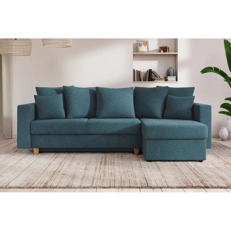 Canapé D'angle KRISTI Convertible Tissu Bleu Paon 4 Places 1 Canapé D'angle KRISTI Convertible Tissu Bleu Paon 4 Places