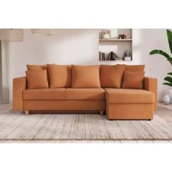 Canapé D'angle KRISTI Convertible Tissu Rouille 4 Places