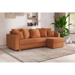 Canapé D'angle KRISTI Convertible Tissu Rouille 4 Places -Meuble Déco Soldes canape angle kristi convertible tissu rouille 4 places 8