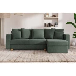 Canapé D'angle KRISTI Convertible Tissu Vert 4 Places