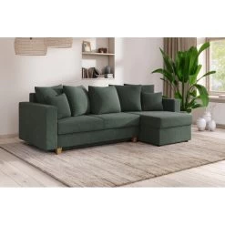 Canapé D'angle KRISTI Convertible Tissu Vert 4 Places -Meuble Déco Soldes canape angle kristi convertible tissu vert 4 places 8