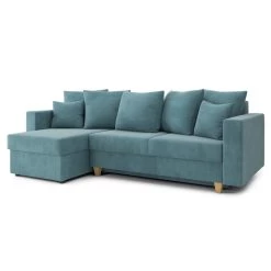 Canapé D'angle KRISTI Convertible Velours Côtelé Bleu Clair 4 Places -Meuble Déco Soldes canape angle kristi convertible velours cotele bleu clair 4 places 2