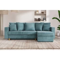Canapé D'angle KRISTI Convertible Velours Côtelé Bleu Clair 4 Places