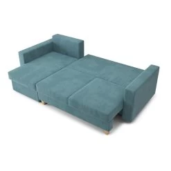 Canapé D'angle KRISTI Convertible Velours Côtelé Bleu Clair 4 Places -Meuble Déco Soldes canape angle kristi convertible velours cotele bleu clair 4 places 3