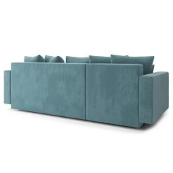 Canapé D'angle KRISTI Convertible Velours Côtelé Bleu Clair 4 Places -Meuble Déco Soldes canape angle kristi convertible velours cotele bleu clair 4 places 5