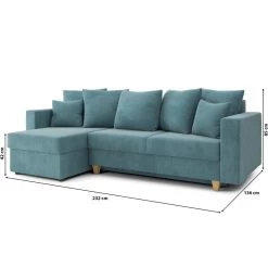 Canapé D'angle KRISTI Convertible Velours Côtelé Bleu Clair 4 Places -Meuble Déco Soldes canape angle kristi convertible velours cotele bleu clair 4 places 8