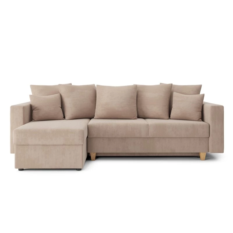 Canapé D'angle KRISTI Convertible Velours Côtelé Grège 4 Places 2 Canapé D'angle KRISTI Convertible Velours Côtelé Grège 4 Places – Image 2
