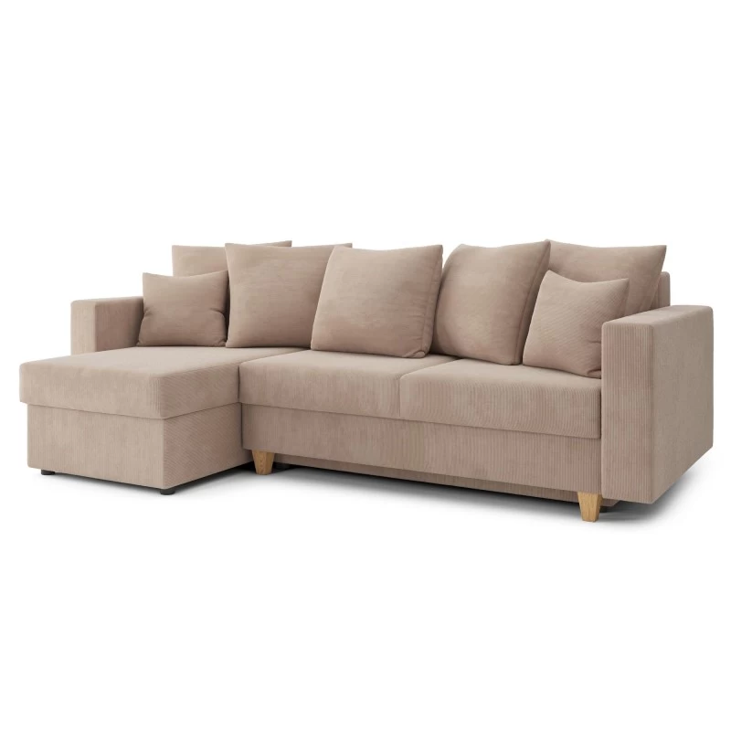 Canapé D'angle KRISTI Convertible Velours Côtelé Grège 4 Places 3 Canapé D'angle KRISTI Convertible Velours Côtelé Grège 4 Places – Image 3