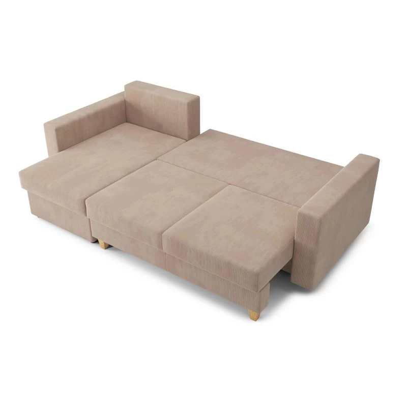 Canapé D'angle KRISTI Convertible Velours Côtelé Grège 4 Places 4 Canapé D'angle KRISTI Convertible Velours Côtelé Grège 4 Places – Image 4