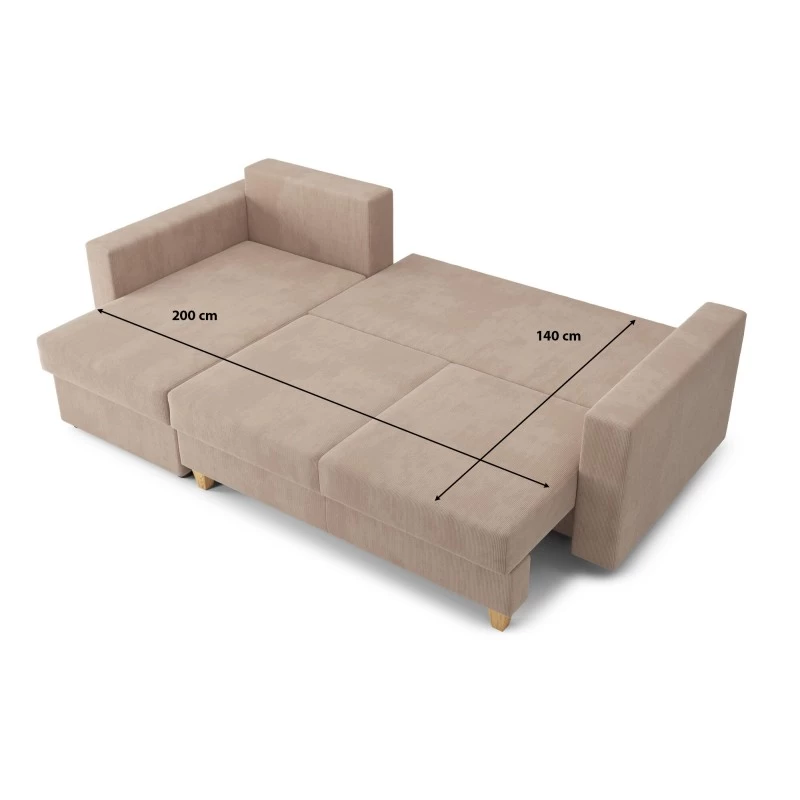 Canapé D'angle KRISTI Convertible Velours Côtelé Grège 4 Places 10 Canapé D'angle KRISTI Convertible Velours Côtelé Grège 4 Places – Image 10