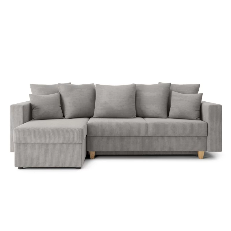Canapé D'angle KRISTI Convertible Velours Côtelé Gris Clair 4 Places 2 Canapé D'angle KRISTI Convertible Velours Côtelé Gris Clair 4 Places – Image 2