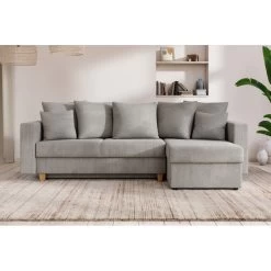Canapé D'angle KRISTI Convertible Velours Côtelé Gris Clair 4 Places