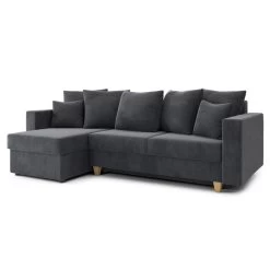 Canapé D'angle KRISTI Convertible Velours Côtelé Gris Souris 4 Places -Meuble Déco Soldes canape angle kristi convertible velours cotele gris souris 4 places 2