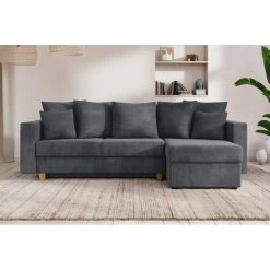 Canapé D'angle KRISTI Convertible Velours Côtelé Gris Souris 4 Places