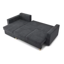 Canapé D'angle KRISTI Convertible Velours Côtelé Gris Souris 4 Places -Meuble Déco Soldes canape angle kristi convertible velours cotele gris souris 4 places 3