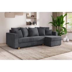 Canapé D'angle KRISTI Convertible Velours Côtelé Gris Souris 4 Places -Meuble Déco Soldes canape angle kristi convertible velours cotele gris souris 4 places 7