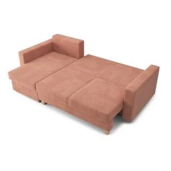Canapé D'angle KRISTI Convertible Velours Côtelé Rose 4 Places -Meuble Déco Soldes canape angle kristi convertible velours cotele rose 4 places 3