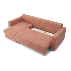Canapé D'angle KRISTI Convertible Velours Côtelé Rose 4 Places -Meuble Déco Soldes canape angle kristi convertible velours cotele rose 4 places 4