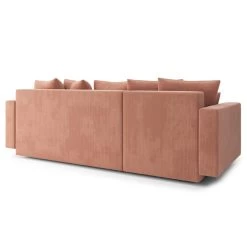 Canapé D'angle KRISTI Convertible Velours Côtelé Rose 4 Places -Meuble Déco Soldes canape angle kristi convertible velours cotele rose 4 places 5