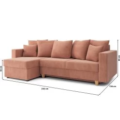 Canapé D'angle KRISTI Convertible Velours Côtelé Rose 4 Places -Meuble Déco Soldes canape angle kristi convertible velours cotele rose 4 places 8