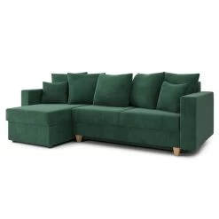 Canapé D'angle KRISTI Convertible Velours Côtelé Vert 4 Places -Meuble Déco Soldes canape angle kristi convertible velours cotele vert 4 places 2