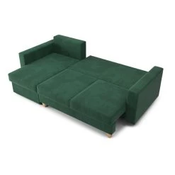 Canapé D'angle KRISTI Convertible Velours Côtelé Vert 4 Places -Meuble Déco Soldes canape angle kristi convertible velours cotele vert 4 places 3