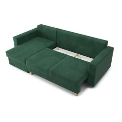 Canapé D'angle KRISTI Convertible Velours Côtelé Vert 4 Places -Meuble Déco Soldes canape angle kristi convertible velours cotele vert 4 places 4