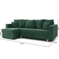 Canapé D'angle KRISTI Convertible Velours Côtelé Vert 4 Places -Meuble Déco Soldes canape angle kristi convertible velours cotele vert 4 places 8