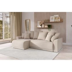 Canapé D'angle NOVA Convertible Tissu Beige 4 Places -Meuble Déco Soldes canape angle nova convertible tissu beige 4 places 8