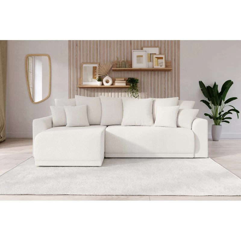 Canapé D'angle NOVA Convertible Tissu Bouclette Blanc 4 Places 1 Canapé D'angle NOVA Convertible Tissu Bouclette Blanc 4 Places