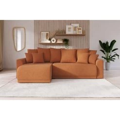 Canapé D'angle NOVA Convertible Tissu Rouille 4 Places