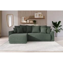 Canapé D'angle NOVA Convertible Tissu Vert 4 Places