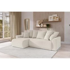 Canapé D'angle NOVA Convertible Velours Côtelé Beige 4 Places -Meuble Déco Soldes canape angle nova convertible velours cotele beige 4 places 7