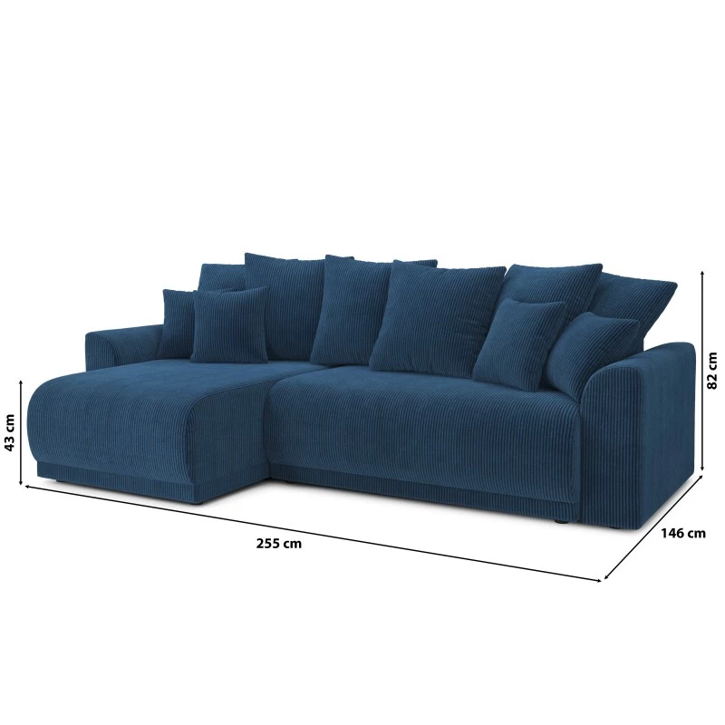Canapé D'angle NOVA Convertible Velours Côtelé Bleu Cobalt 4 Places 10 Canapé D'angle NOVA Convertible Velours Côtelé Bleu Cobalt 4 Places – Image 10