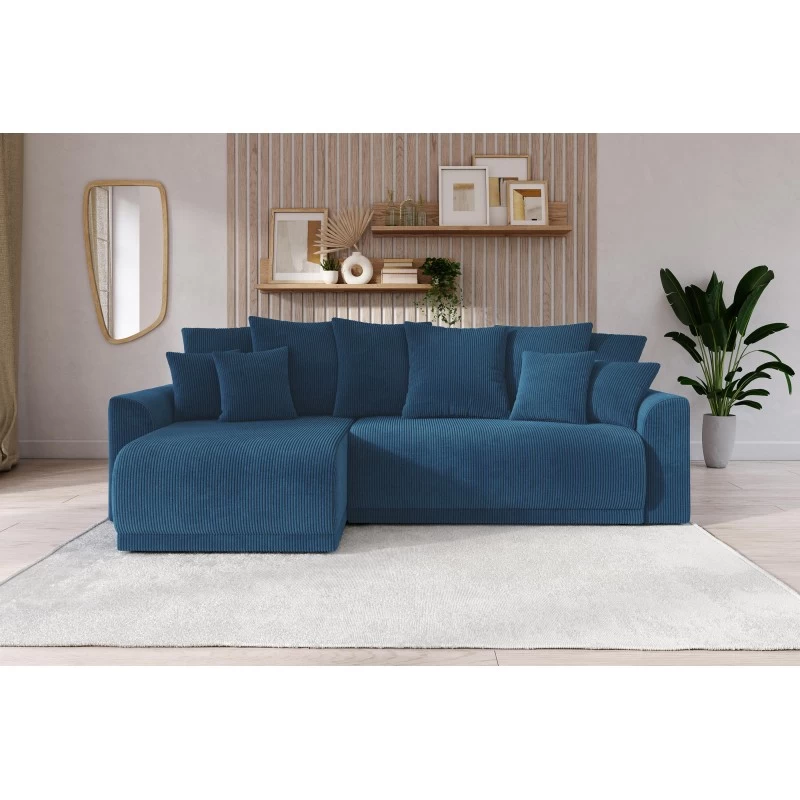 Canapé D'angle NOVA Convertible Velours Côtelé Bleu Cobalt 4 Places 1 Canapé D'angle NOVA Convertible Velours Côtelé Bleu Cobalt 4 Places