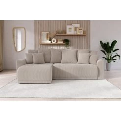 Canapé D'angle NOVA Convertible Velours Côtelé Grège 4 Places